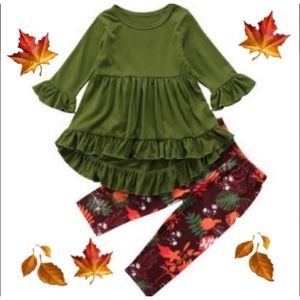 Fall Green Floral Matching Outfit